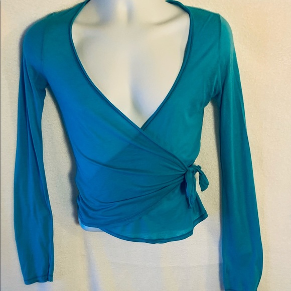 New Splendid Turquoise Wrap Top Soft Lightweight - Picture 2 of 5